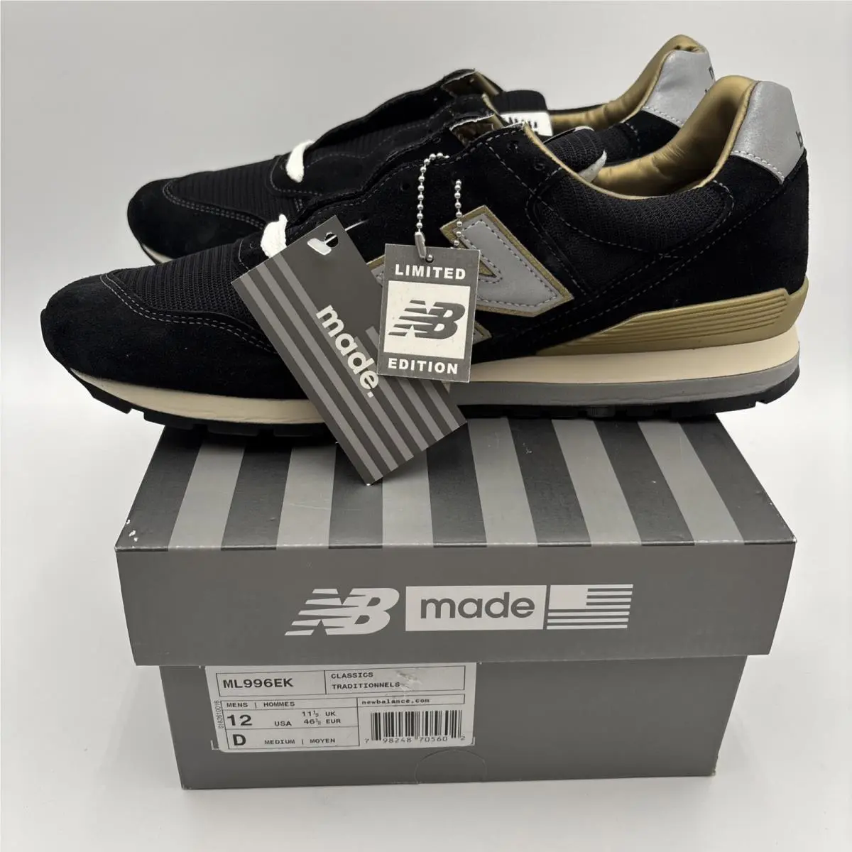 New Balance 996 Running Shoes 30TH Anniversary Black Gold Gray Men 12 New W/ Box