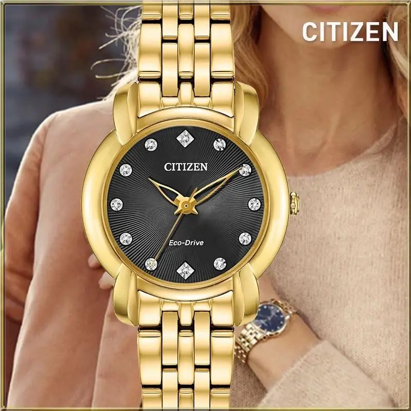 Citizen Jolie Women`s 30mm Stainless Steel Watch - Gold/black EM0712-59E