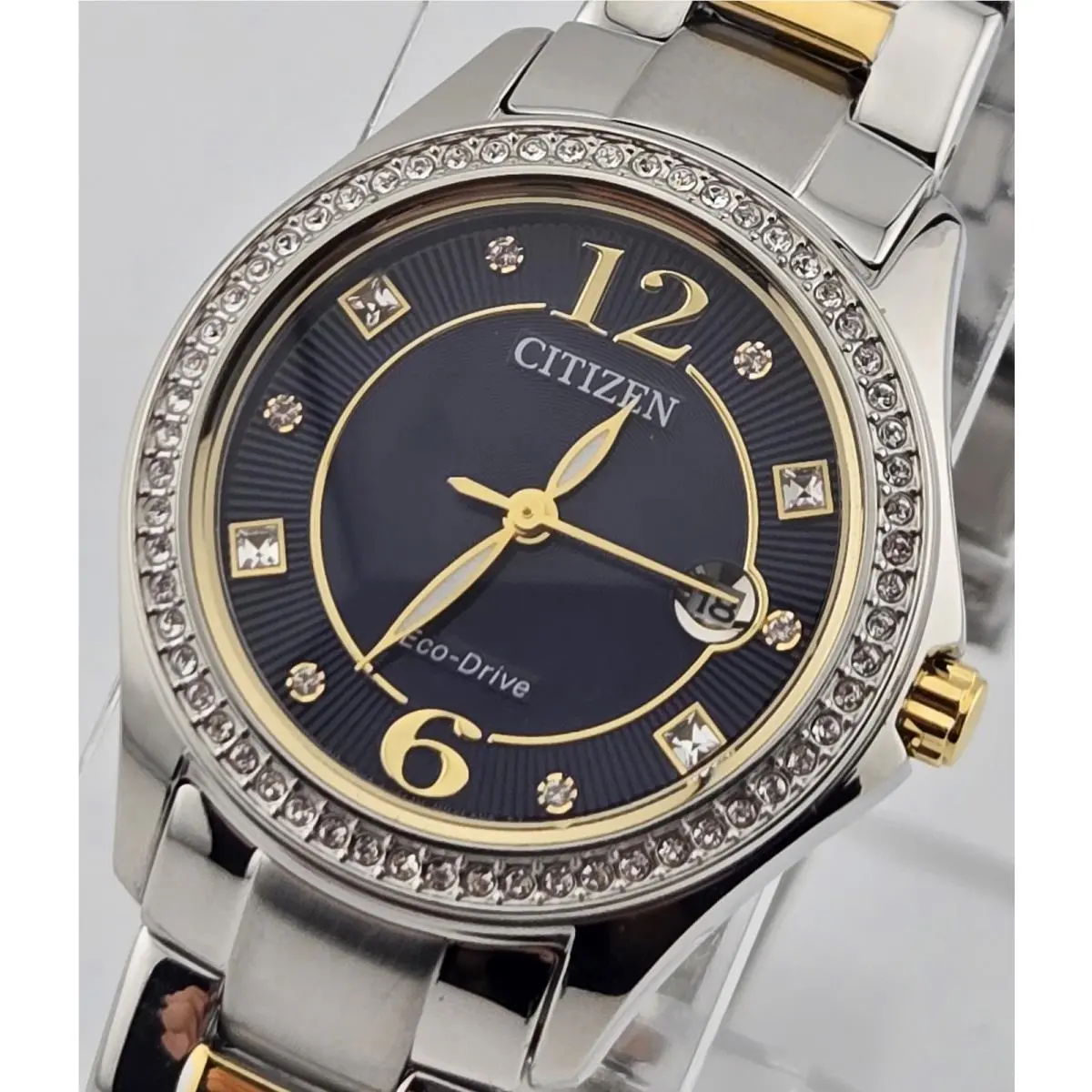 Eco-drive Classic Diamond Crystal Two-tone SS Ladies Watch FE1146-71L by Citizen