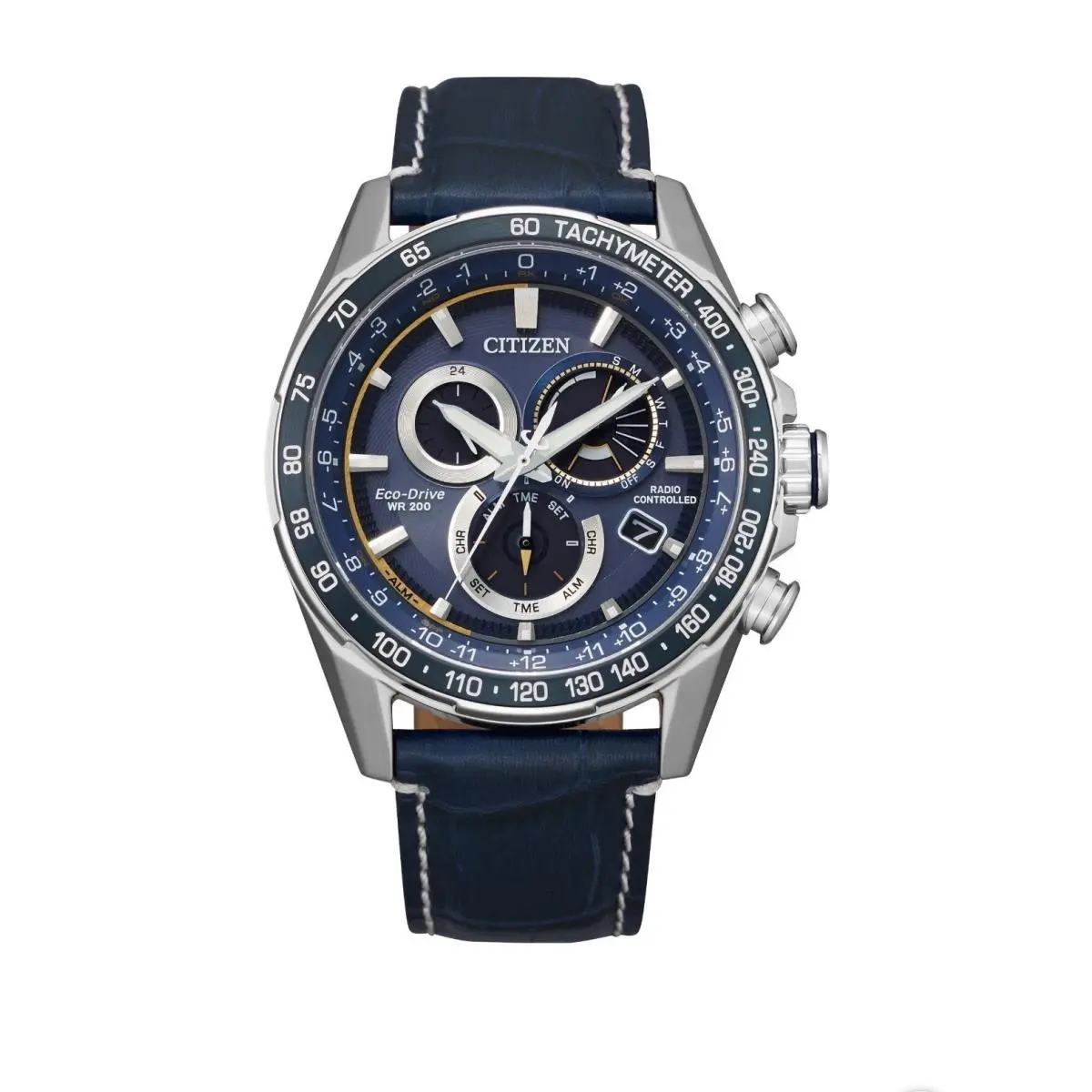 Citizen Eco-drive Luxury Pcat Stainless Steel Blue Dial Men`s Quartz Watch 43mm