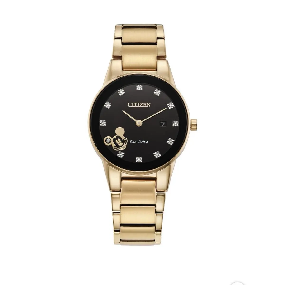 Citizen Eco Drive Disney Mickey Mouse Diamond Gold Tone Stainless Steel