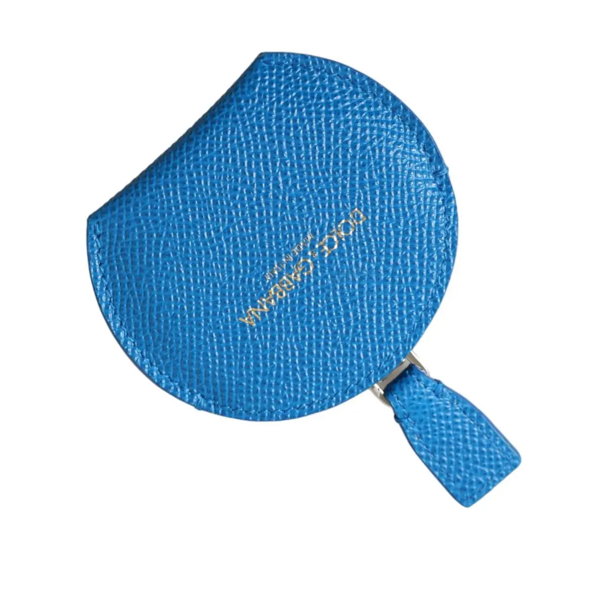 Dolce Gabbana Blue Calfskin Leather Round Logo Hand Mirror Holder