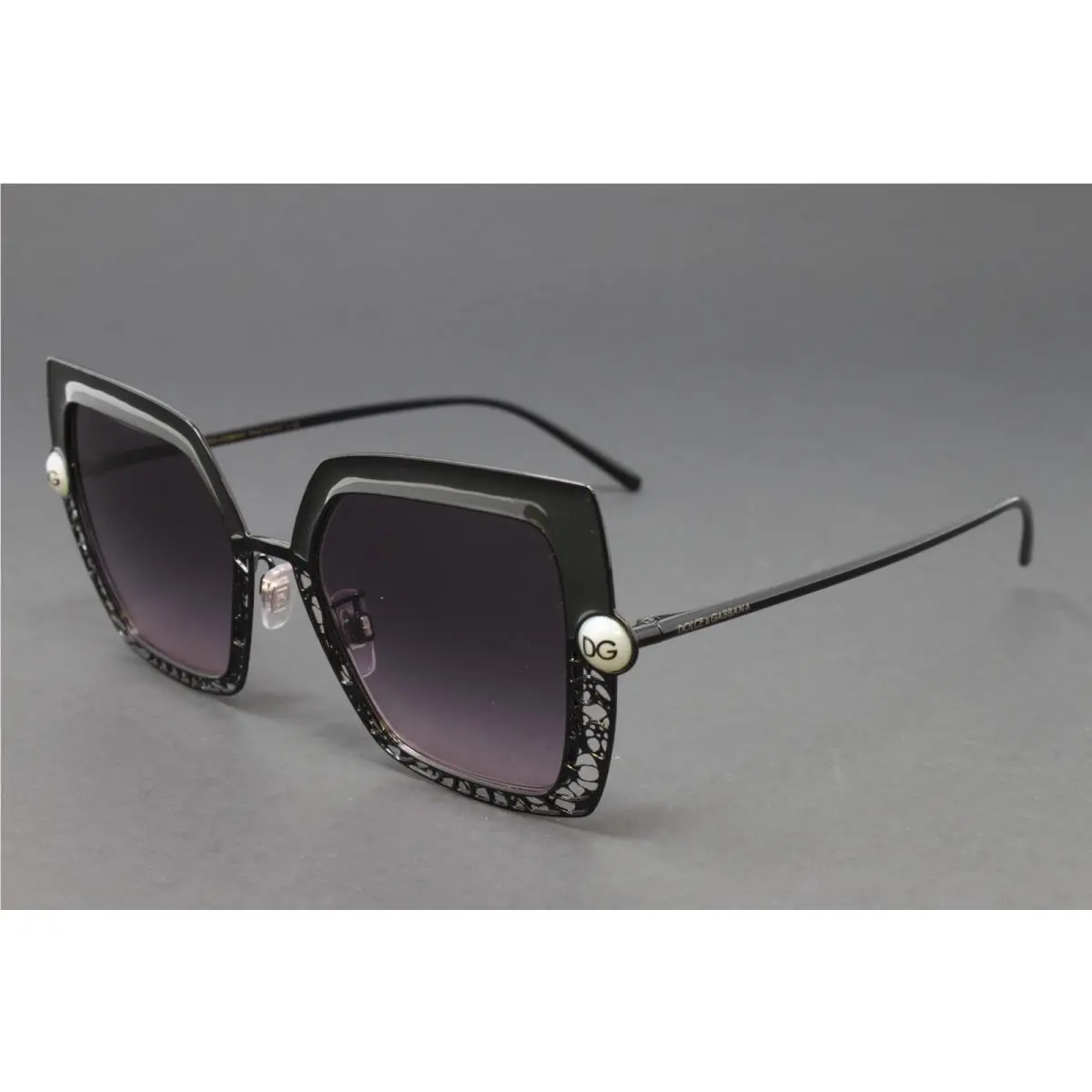 Dolce Gabbana Women`s Sunglasses DG2251H 13405M Black Grey 51mm Square Metal