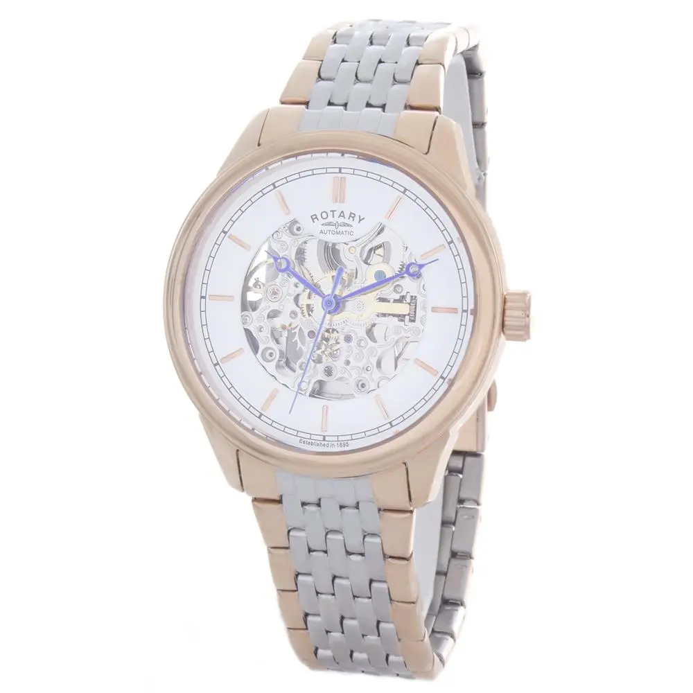 Rotary Men`s Automatic Skeletonized White Dial Steel Bracelet Watch GB00161/02