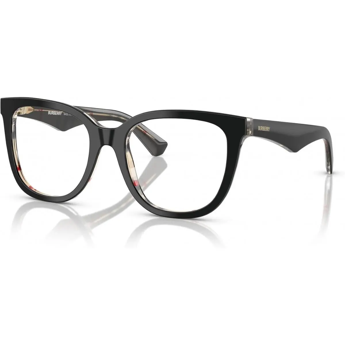 Burberry BE2415 4121 Eyeglasses 53mm Black on Vintage Check / Clear Demo Lens