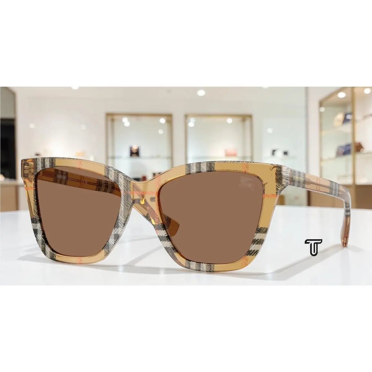 Burberry BE4470F 416373 Check Sand Dark Brown 54 mm Women`s Sunglasses