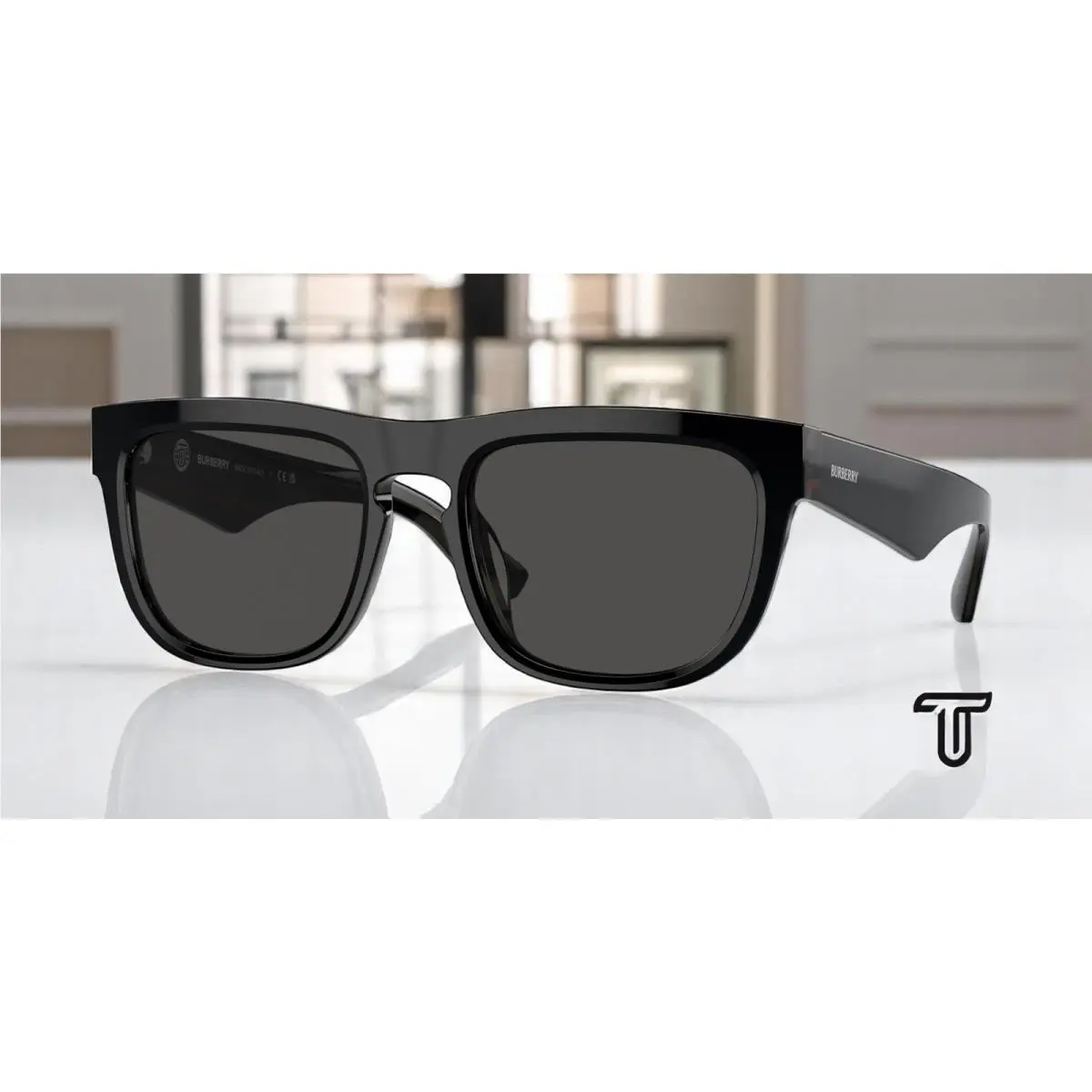 Burberry BE4431U 412187 Black On Vintage Check Dk Grey 56 mm Men`s Sunglasses