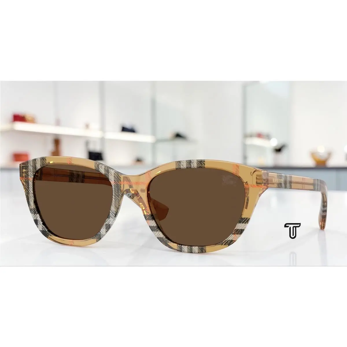 Burberry BE4486 416373 Check Sand Dark Brown 54 mm Women`s Sunglasses