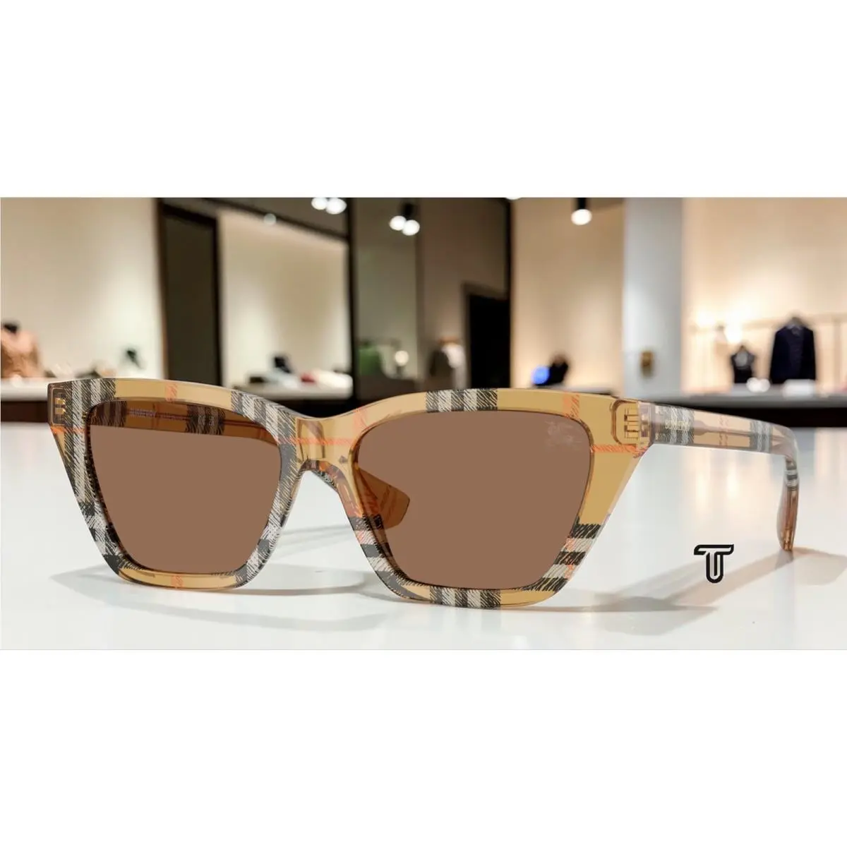 Burberry BE4468F 416373 Check Sand Dark Brown 54 mm Women`s Sunglasses