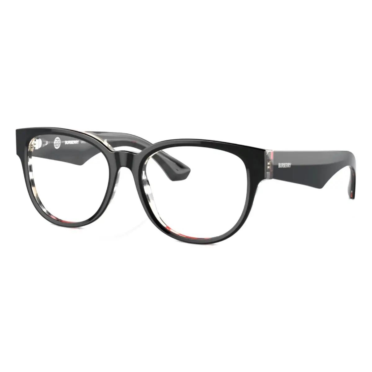Burberry BE2410 4121 Eyeglasses 53mm Black on Vintage Check / Clear Demo Lens