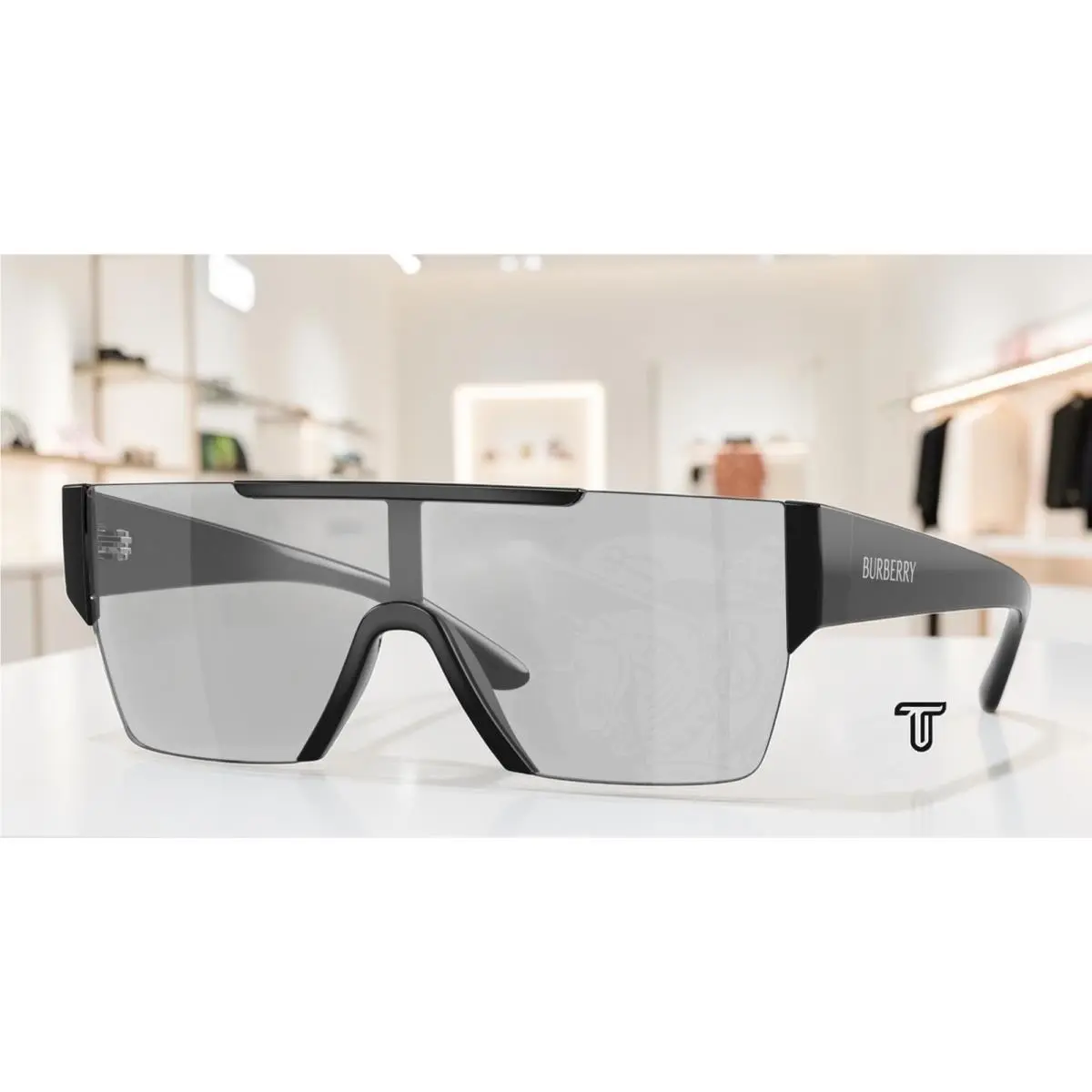 Burberry BE4291 300169 Black Light Grey Tampo Silver 38 mm Men`s Sunglasses