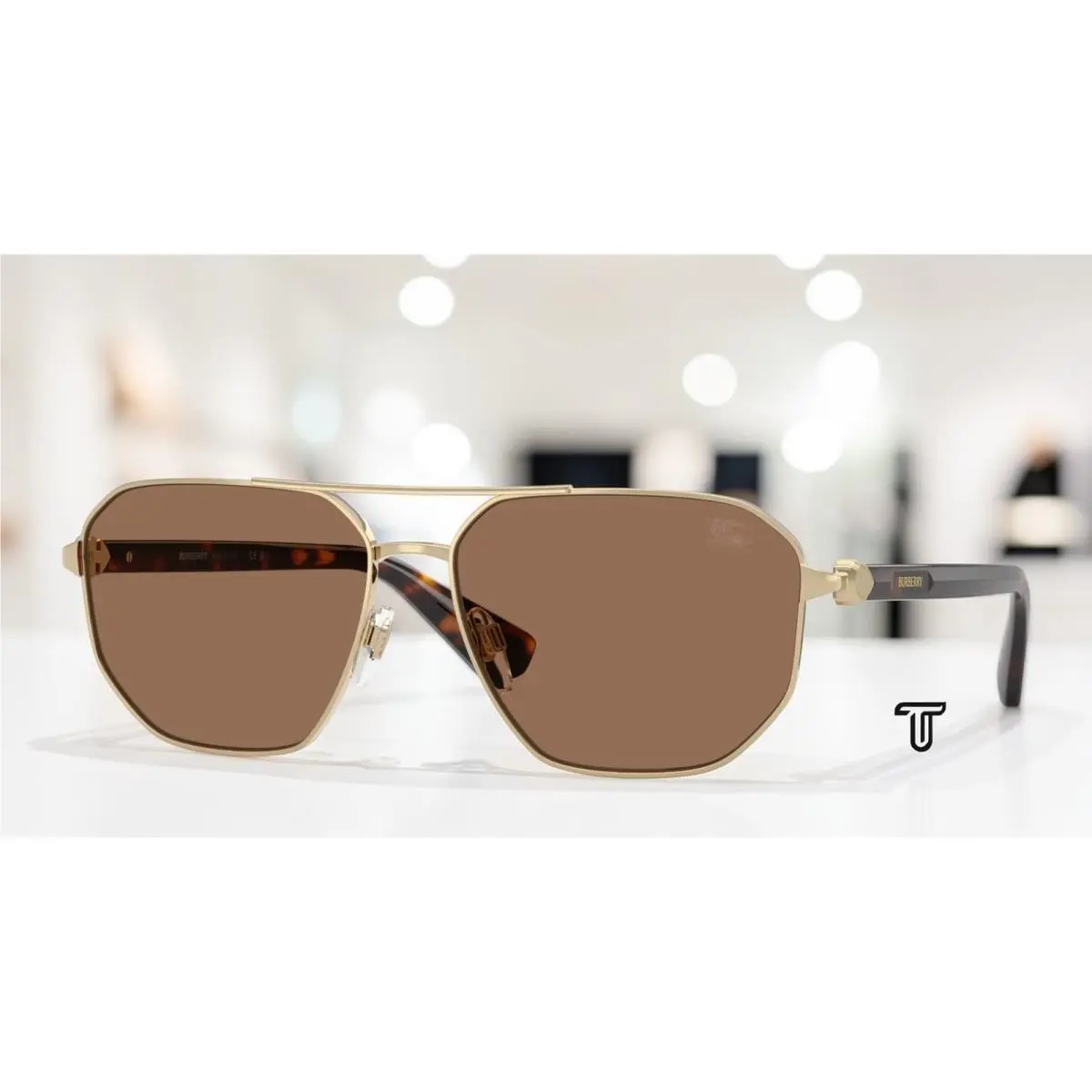 Burberry BE3166 110973 Light Gold Dark Brown 60 mm Men`s Sunglasses