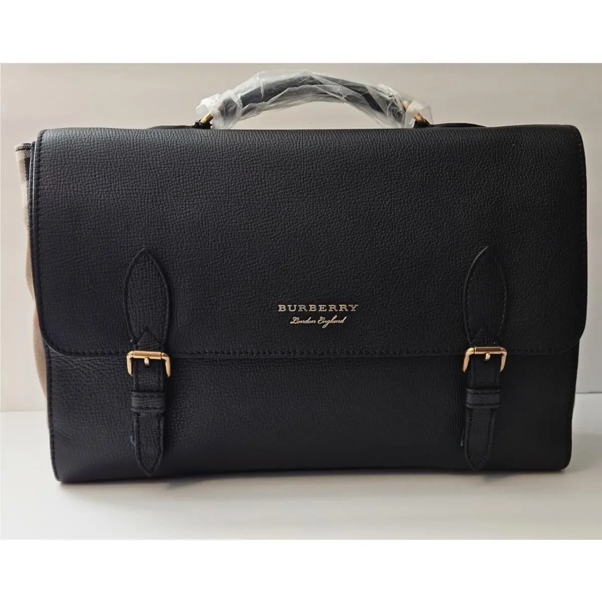 Burberry House Check Pebbled Top Handle Satchel/ Strap Buckle/zip/shoulder Strap