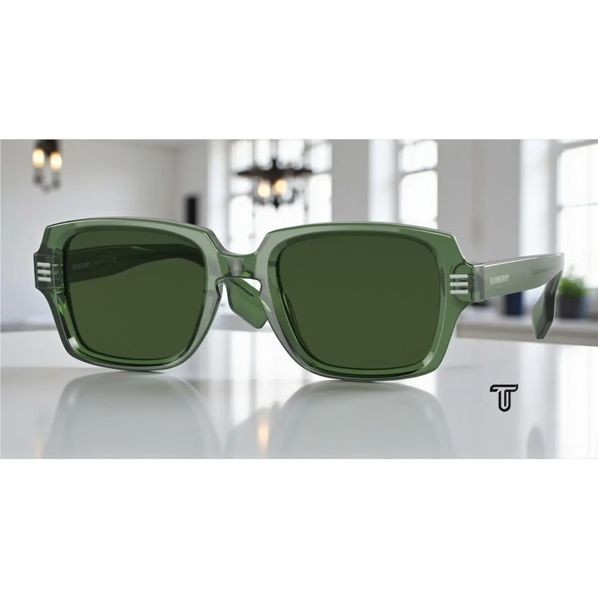 Burberry BE4349 394671 Green Dark Green 51 mm Men`s Sunglasses