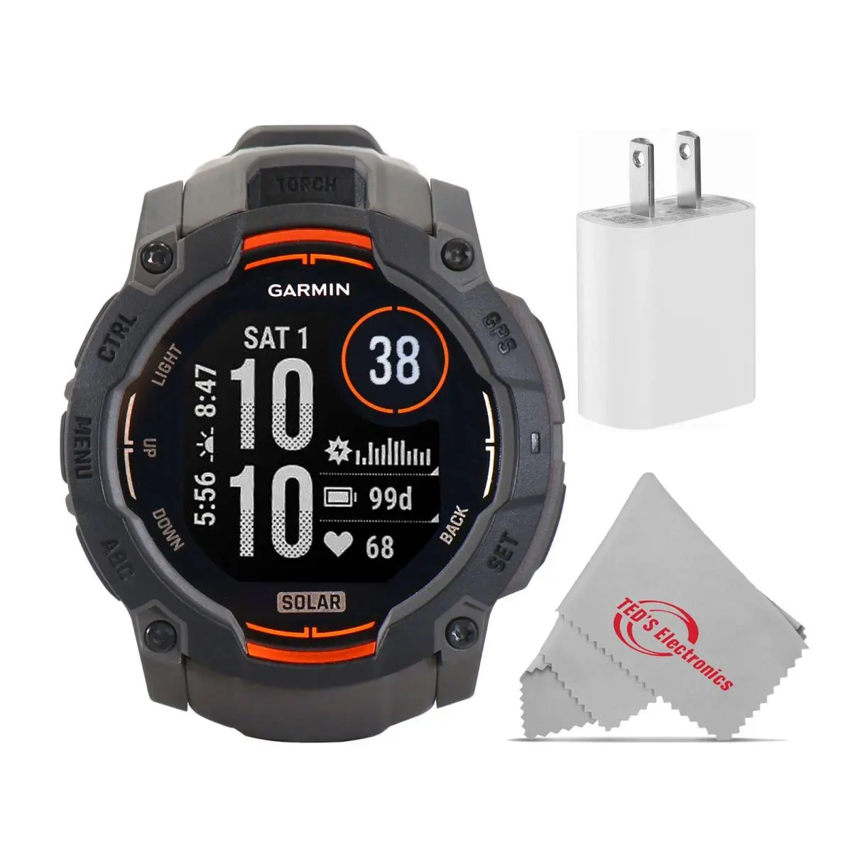 Instinct 3 Solar Rugged Outdoor Gps Smartwatch - 50mm Charcoal Bundle by Garmin