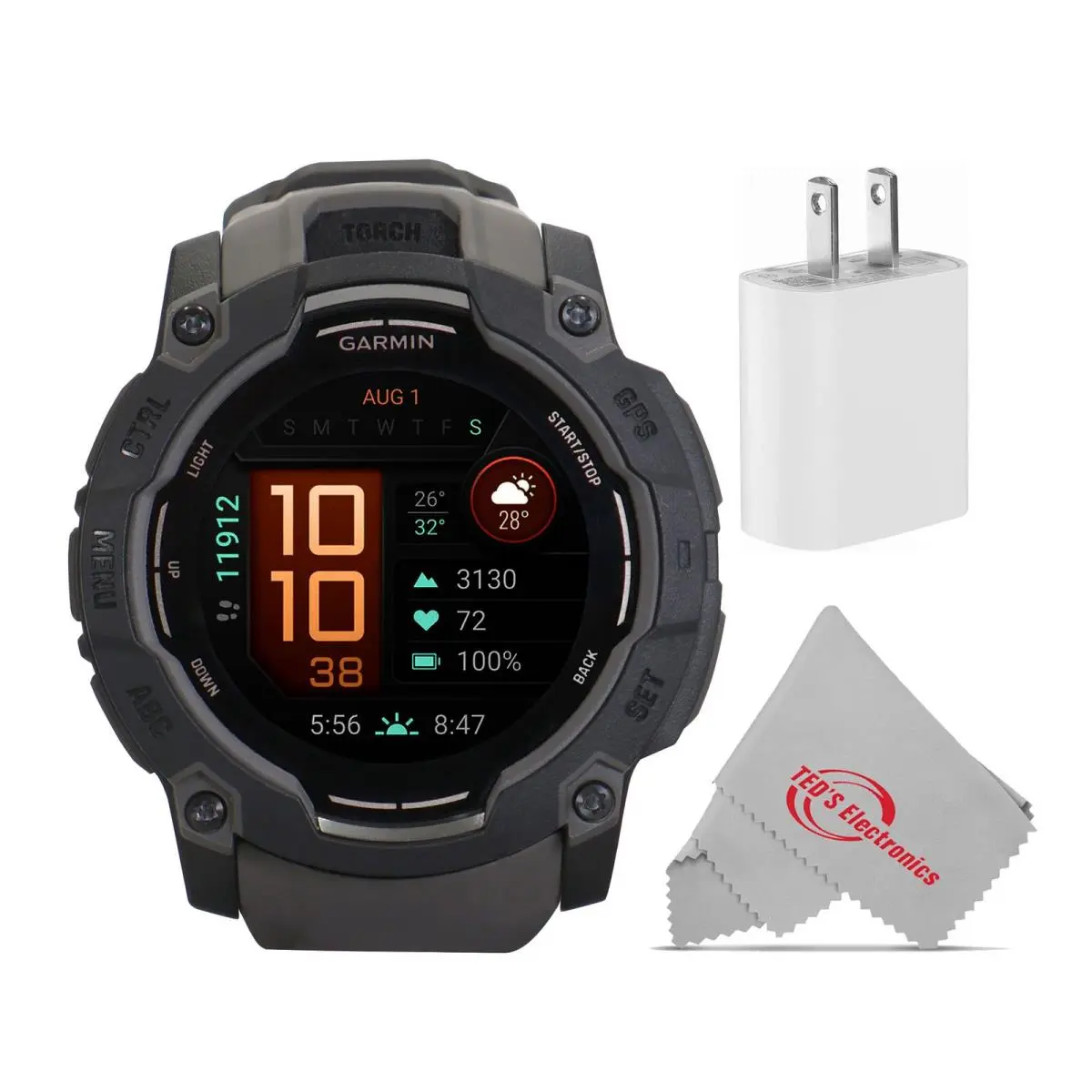 Instinct 3 Amoled Rugged Outdoor Gps Smartwatch - 50mm Charcoal Bundle by Garmin