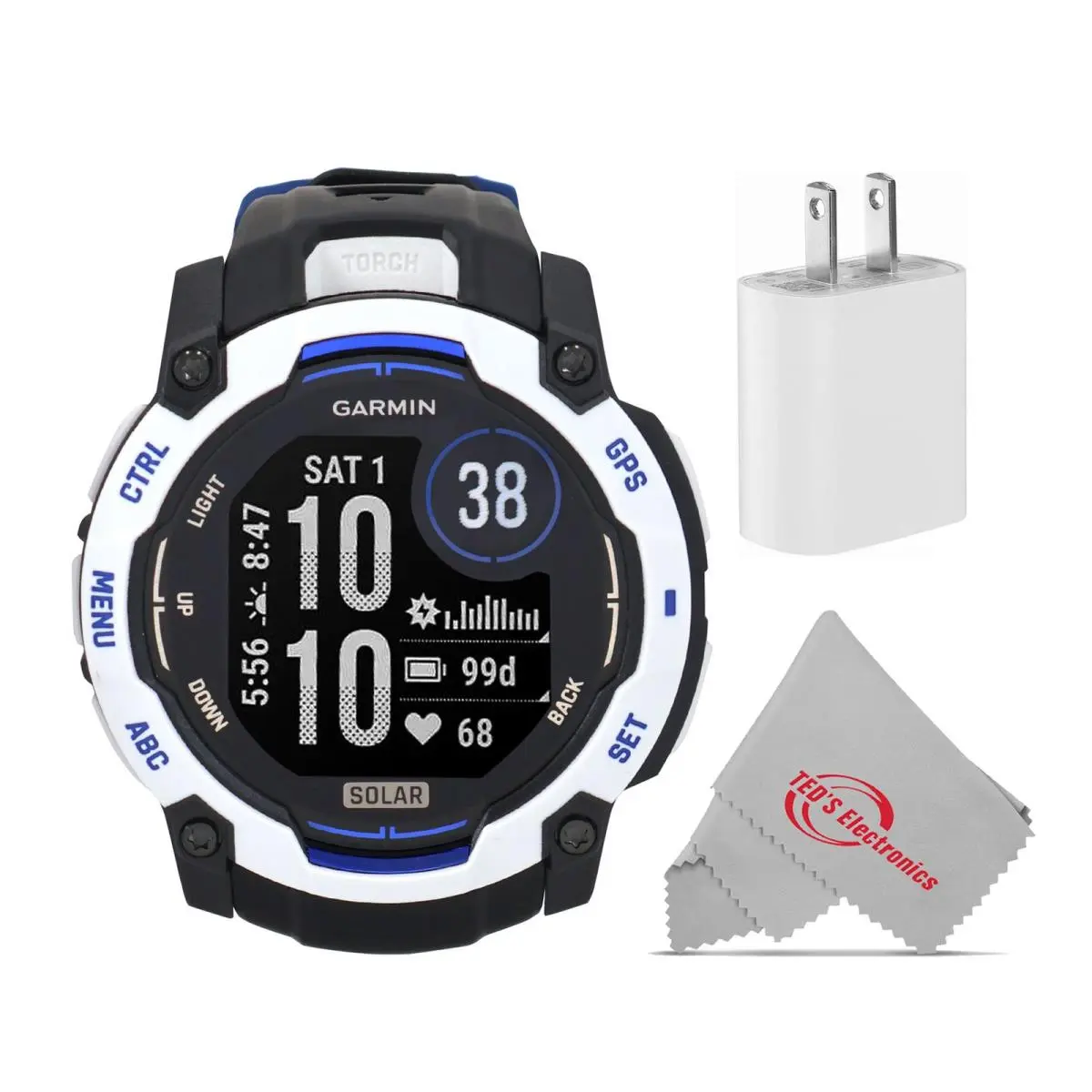 Instinct 3 Solar Rugged Outdoor Gps Smartwatch 50 mm Whitestone Bundle by Garmin