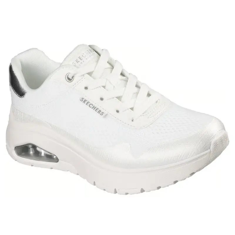 Womens Skechers Uno Flex Elevatin` White Mesh Shoes