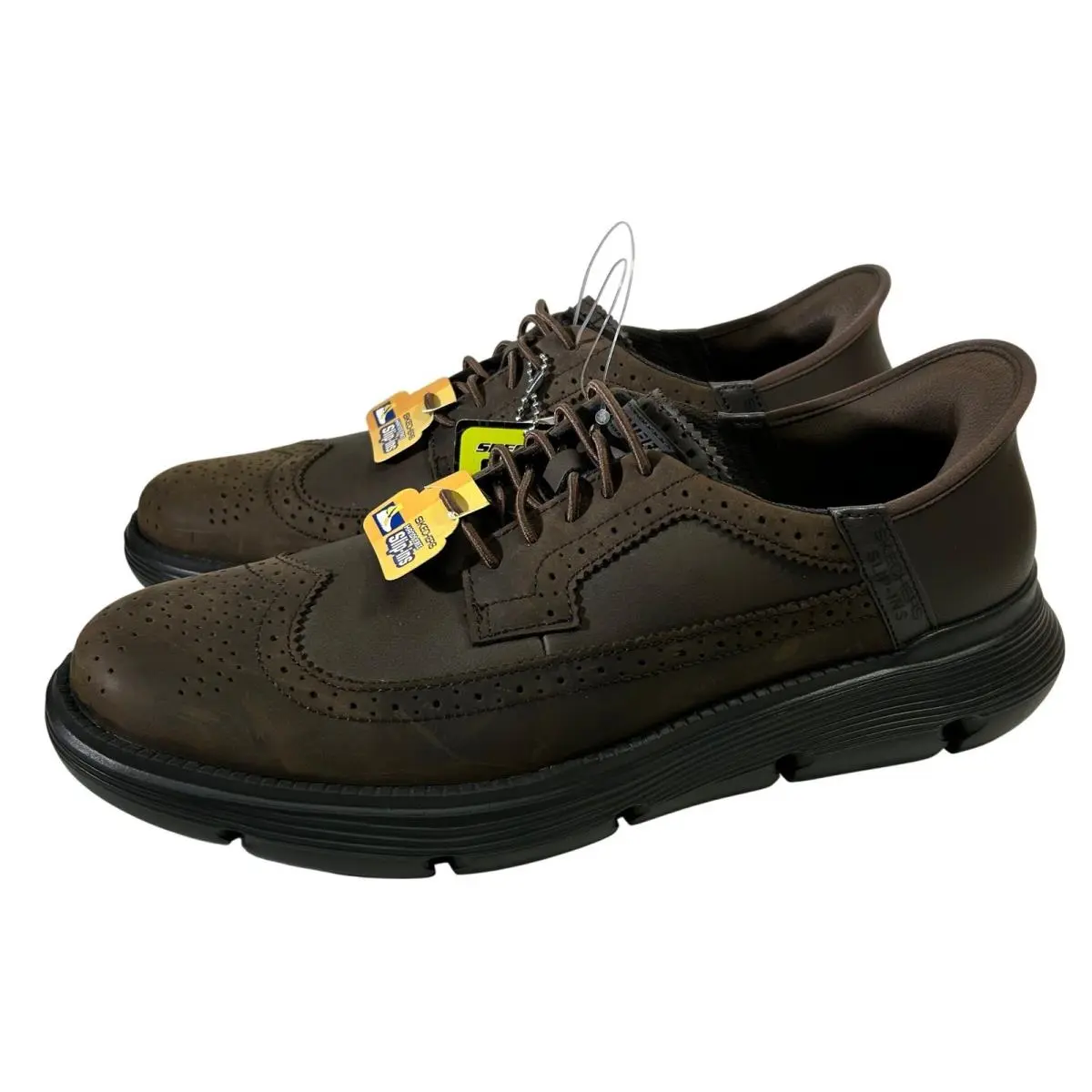 Skechers Hands Free Slip-ins Garza Rubio Men Brown Leather Wingtip Shoes Size 10