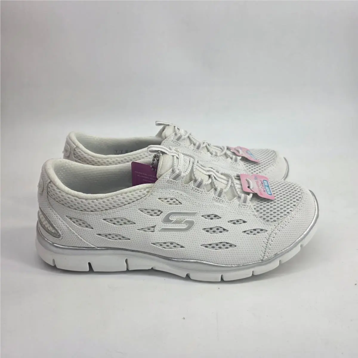 Skechers Flex Appeal 2.0 White Silver Air-cooled Memory Foam Sneakers sz 7 Wht