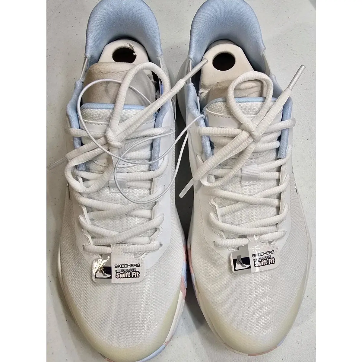 Skechers Archfit Pickleball Shoes Womens 9 White Blue Pink Lace Up