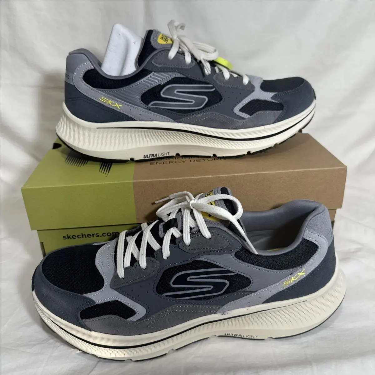 GO Run Consistent 2.0 Size 12 Men`s Ultra Light Retro Runner Gray Black by Skechers