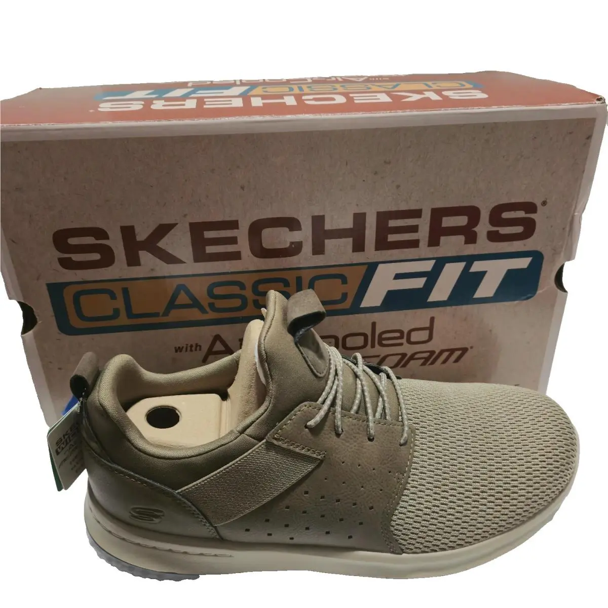 Skechers Men`s Delson Camben Slip-on Laced Casual Sneakers Shoes Khaki 11 Wide