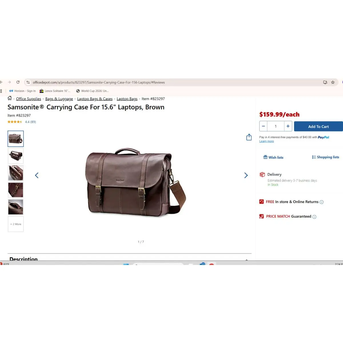 Samsonite Carrying Case For 15.6 Laptops Brown 45798-1139