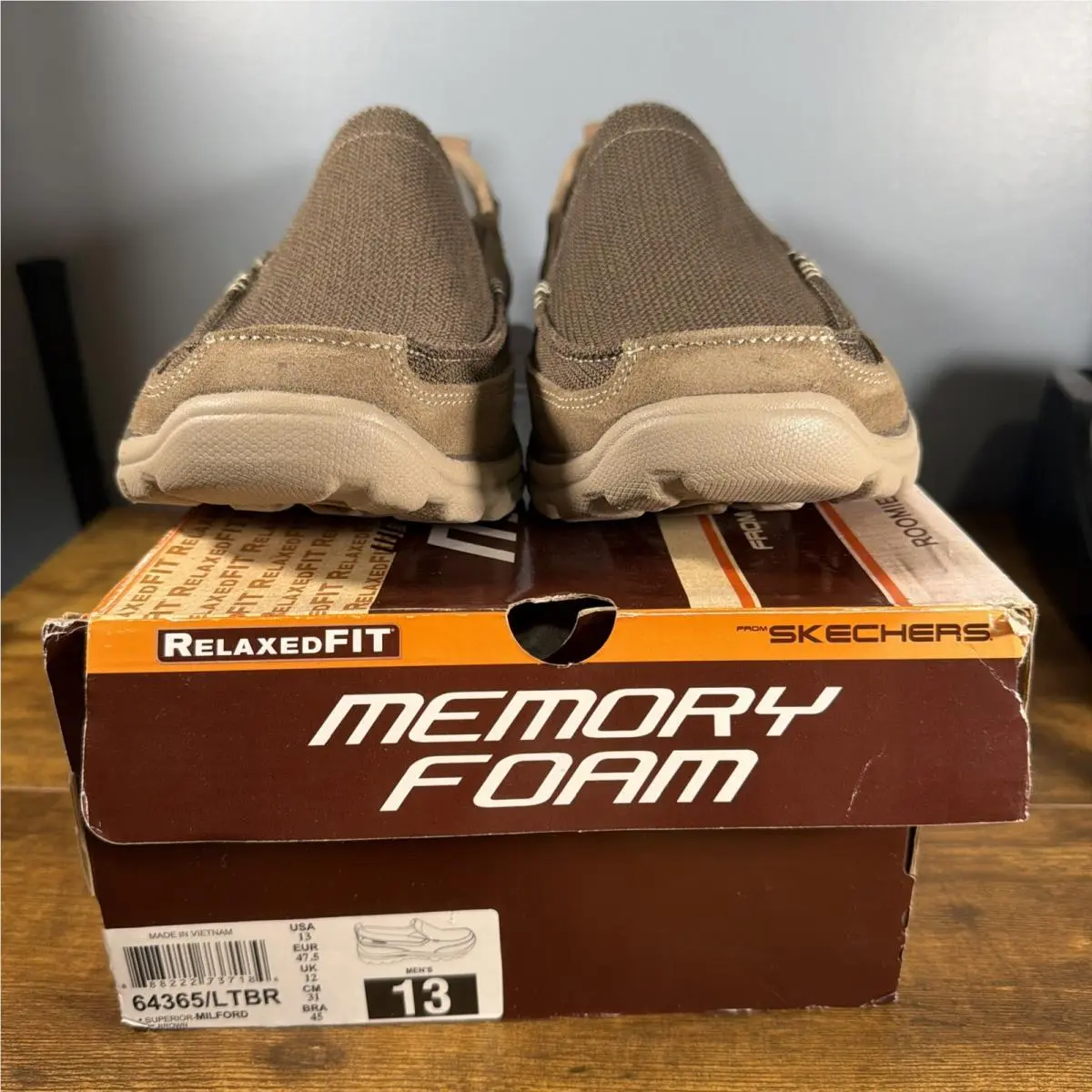 Skechers Memory Foam Slip On Shoes Men’s 13 Superior Milford Brown