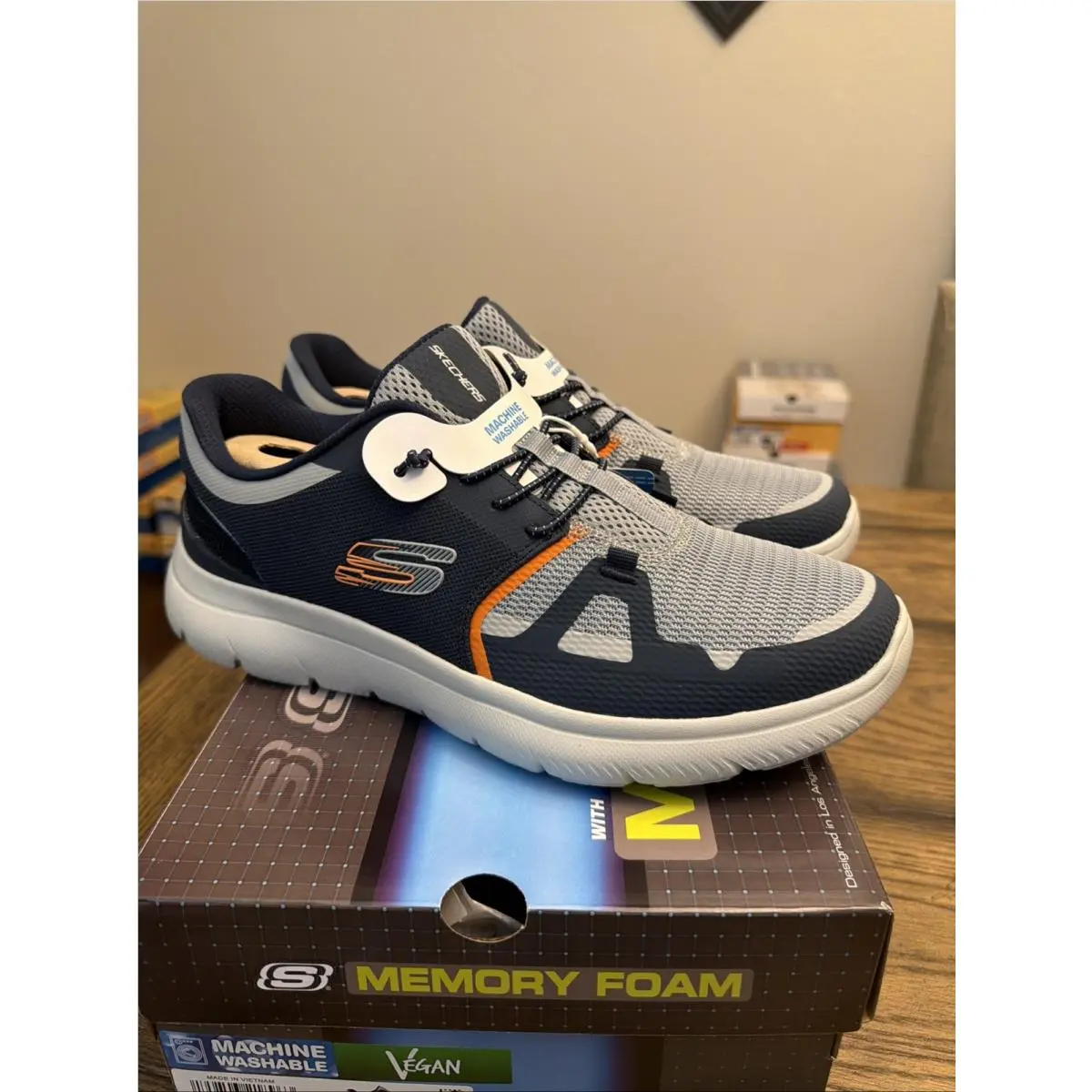 Mens Skechers Summits Clotto Navy Orange Mesh Shoes Size 10 …F2