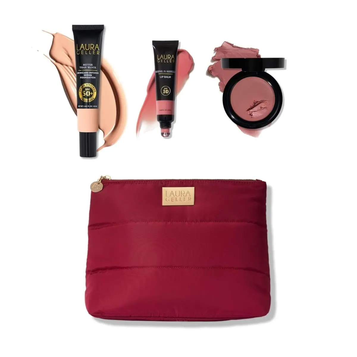 Laura Geller York Good Skin Spf Makeup Kit 3 Piece Plus Cosmetic Bag Fair