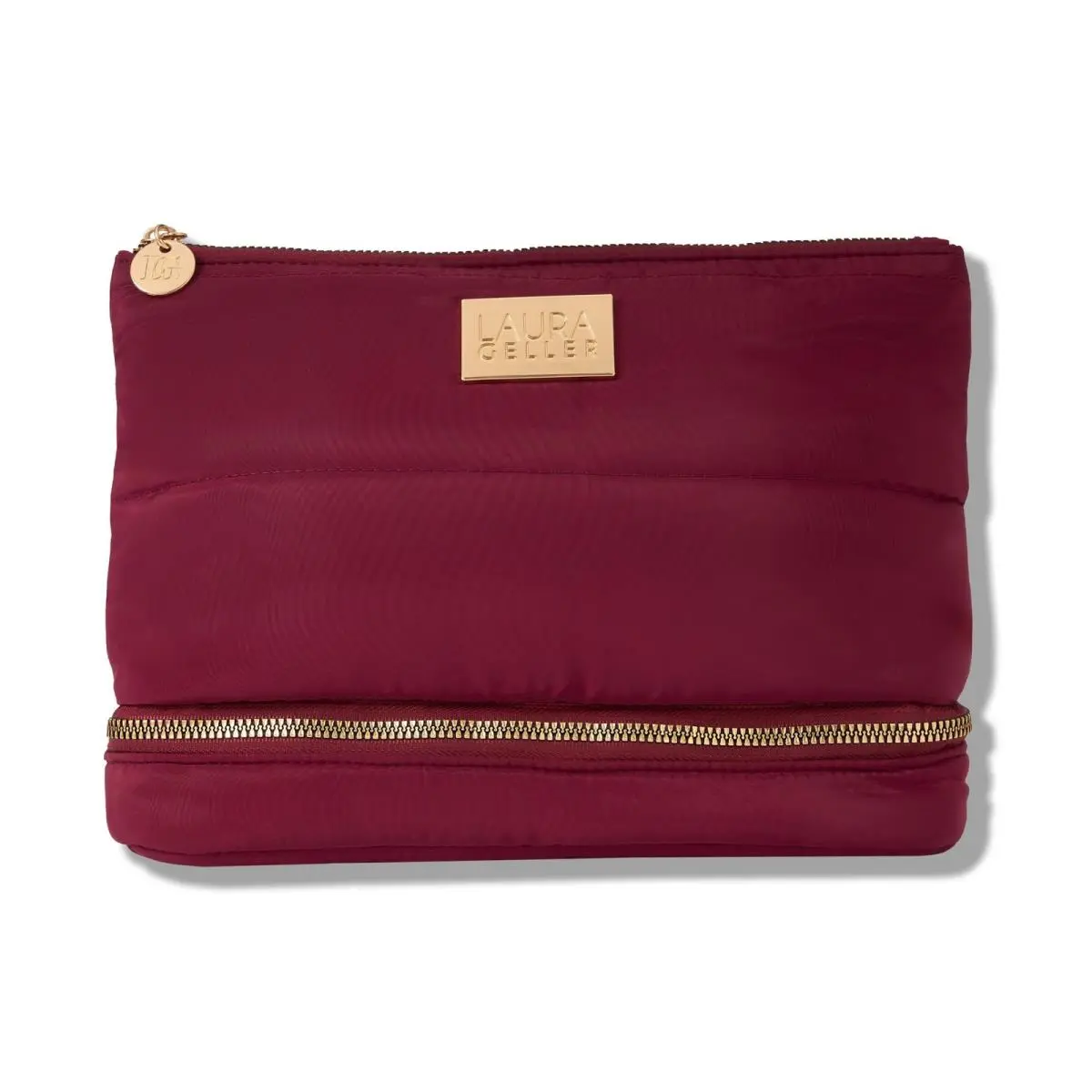 Laura Geller New York Quilted Makeup Bag with Brush Case Burgundy Toiletry