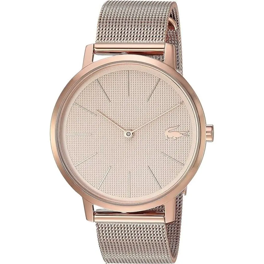 2001080 Moon Rose Gold Tone Dial Stainless Steel Mesh Band Womens Watch by Lacoste