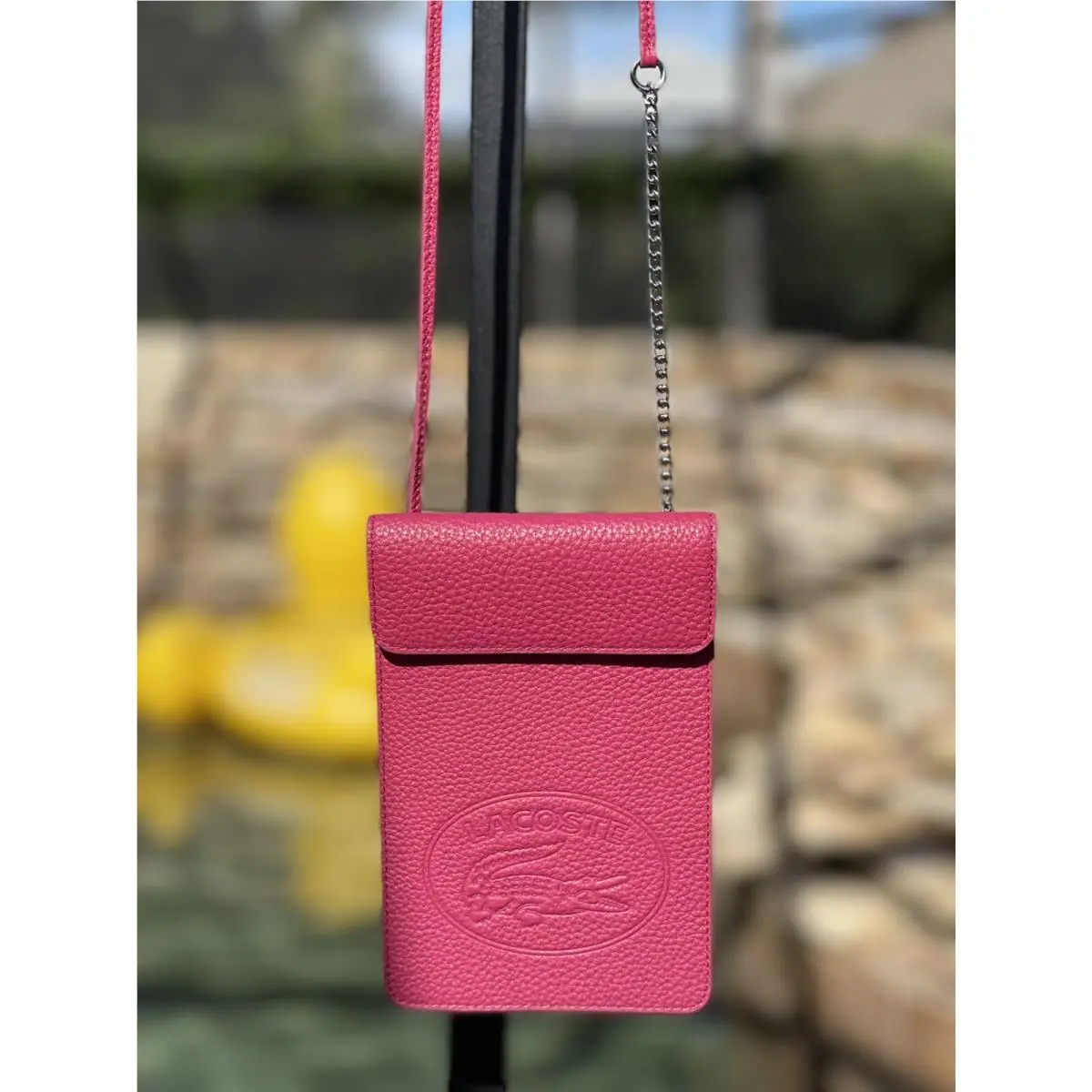 Lacoste Unisex Leather Phone Holder Crossbody Red NF3577NL