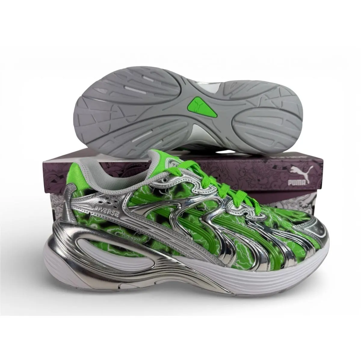 Size 6.5  x Ripndip Rip N Dip Inverse Sneaker 403649 01 Green Silver Men`s by Puma