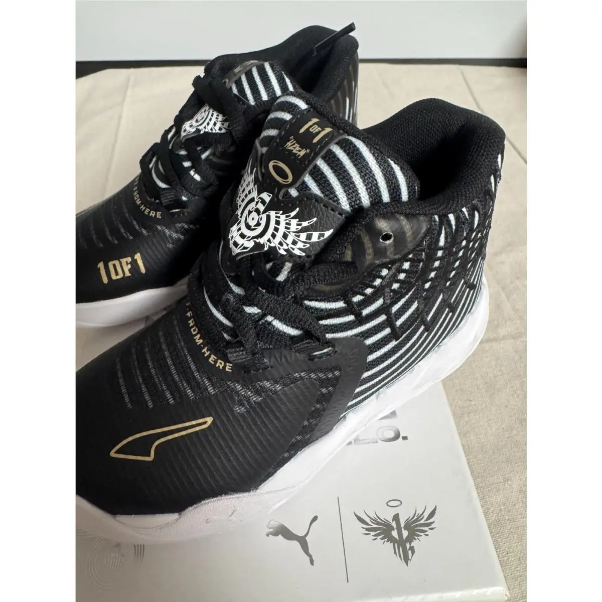 Puma x Lamelo Ball MB.01 50th Anniversary Kids Basketball Shoes White Black Gold
