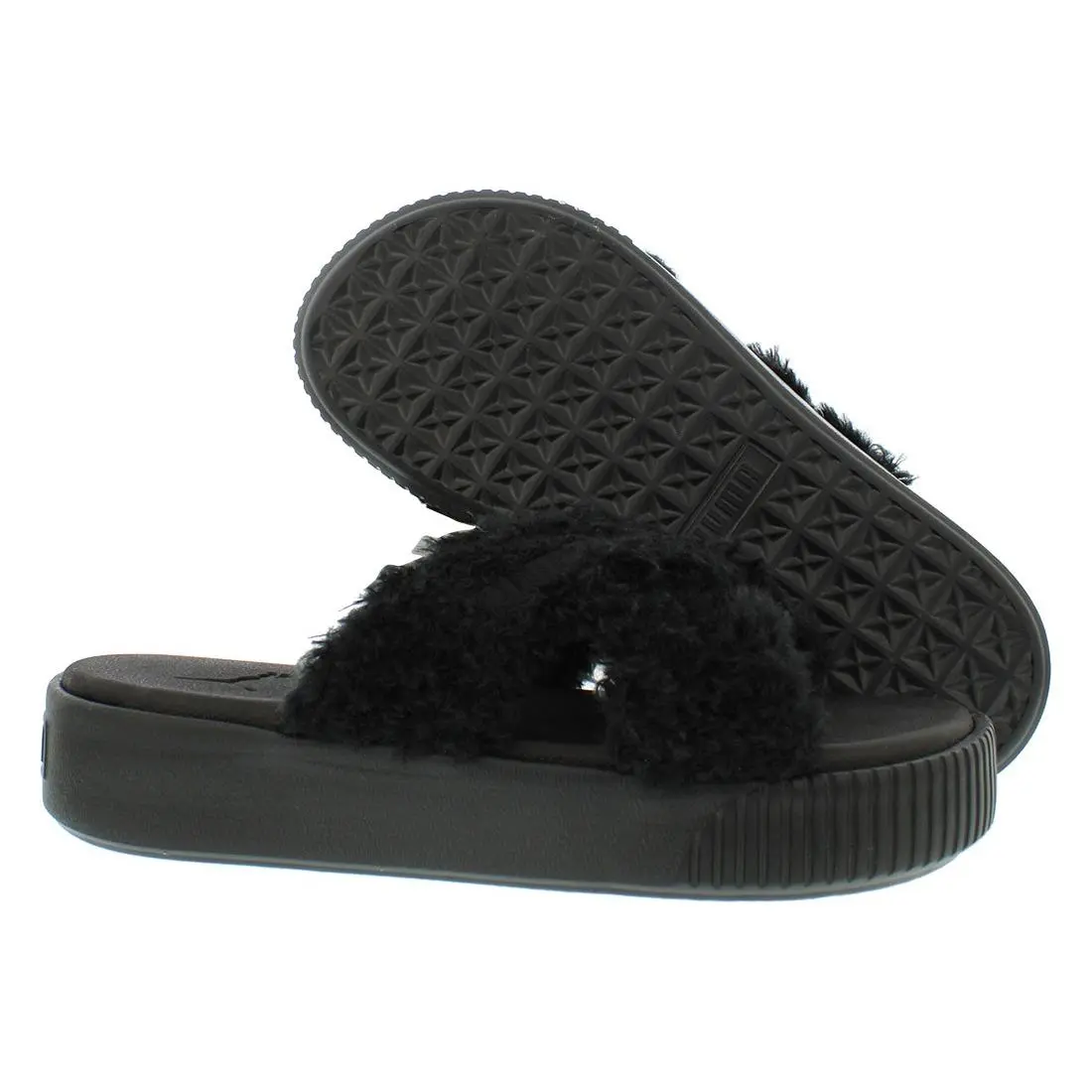 Puma Platform Slide Fur Womens Shoes Size 7 Color: Black