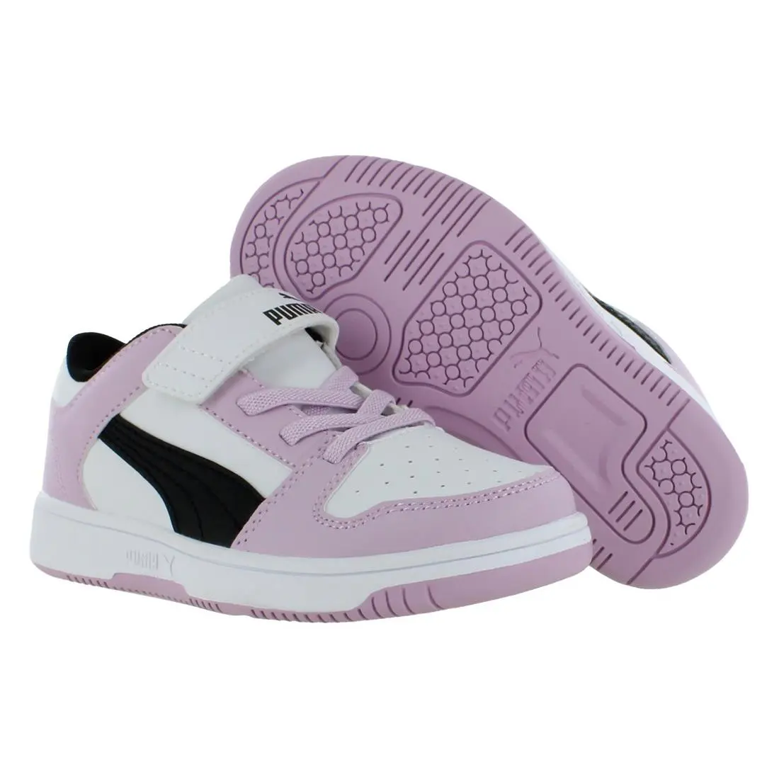 Puma Rebound Layup LO PS Girls Shoes Size 11 Color: Puma White/puma - Puma White/Puma Black/Grape Mist, Main: White
