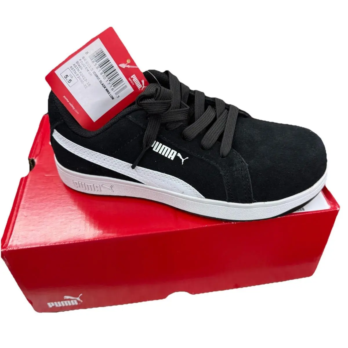 Puma Iconic Suede Low Unisex Black White Lace-up Safety Sneakers Size 5.5