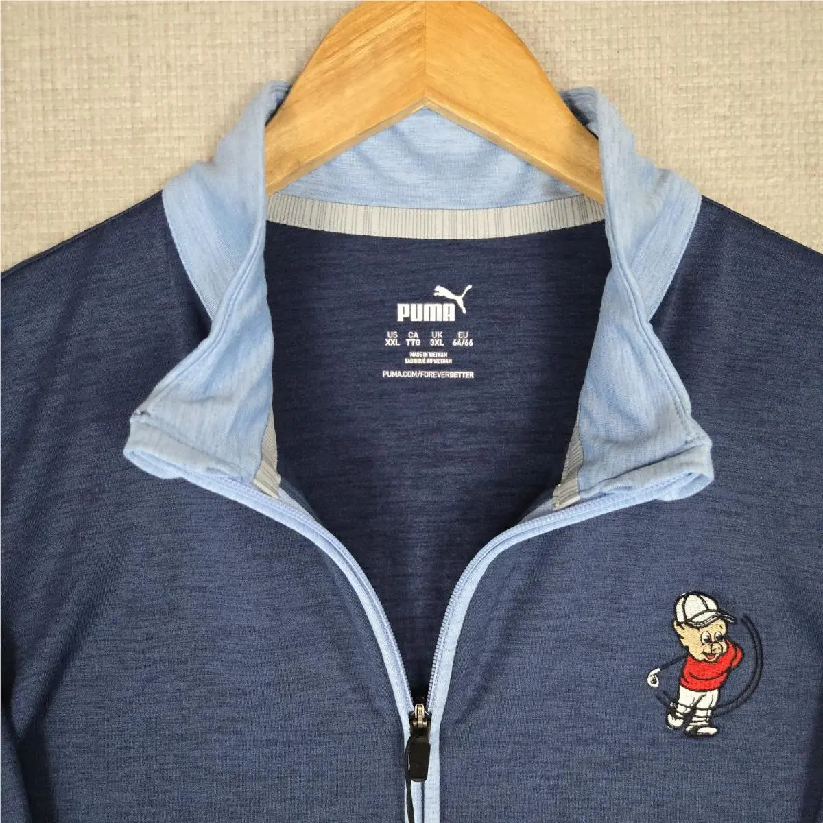Puma clothing - mens 1/4 quarter Half 1/2 zip wind water golf casual jacket windbreaker pullover performance wind shirt polo long sleeve stretchy wicking chest length polyester spandex porky pig golf - Blue 10