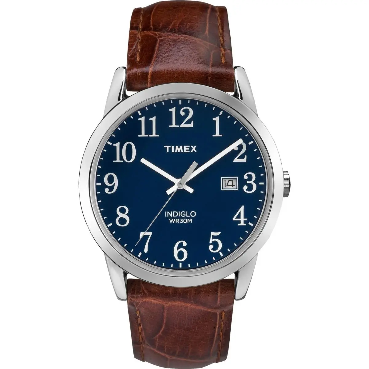 Timex Men`s Easy Reader 38mm Watch – 38mm Brown/Silver-Tone/Blue/38mm - Blue, Brown, Silver