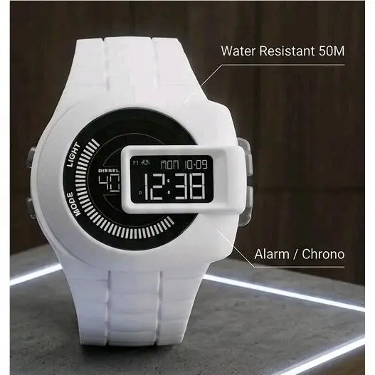 Battery Diesel Dz7275 White Silicone Band Men` S Unisex Watch Y2K