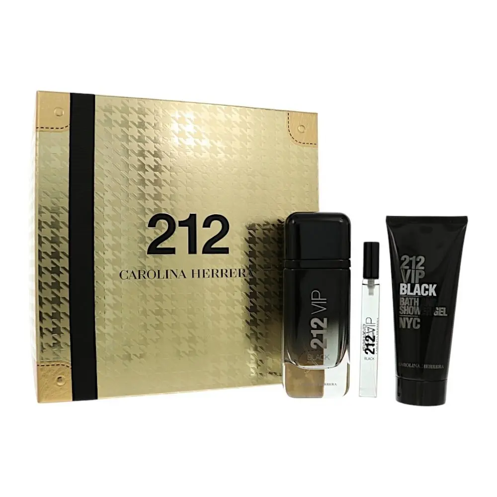 212 Vip Black by Carolina Herrera Gift Set For Men 3 Pc Gift Set - 3.4Oz Edp