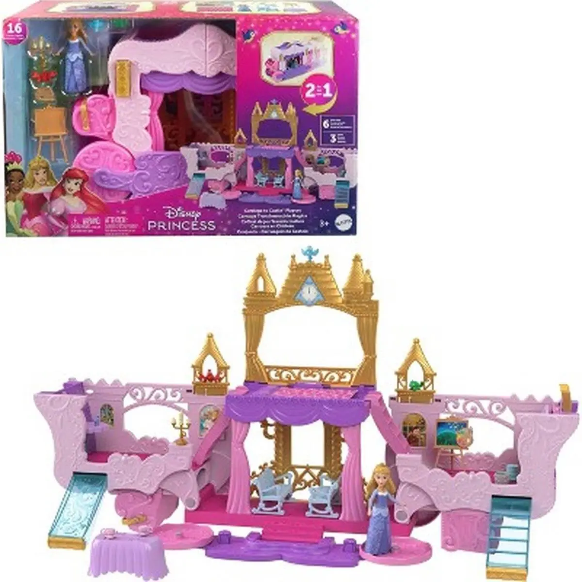 Disney Princess Carriage to Castle Playset with Aurora Doll Friends