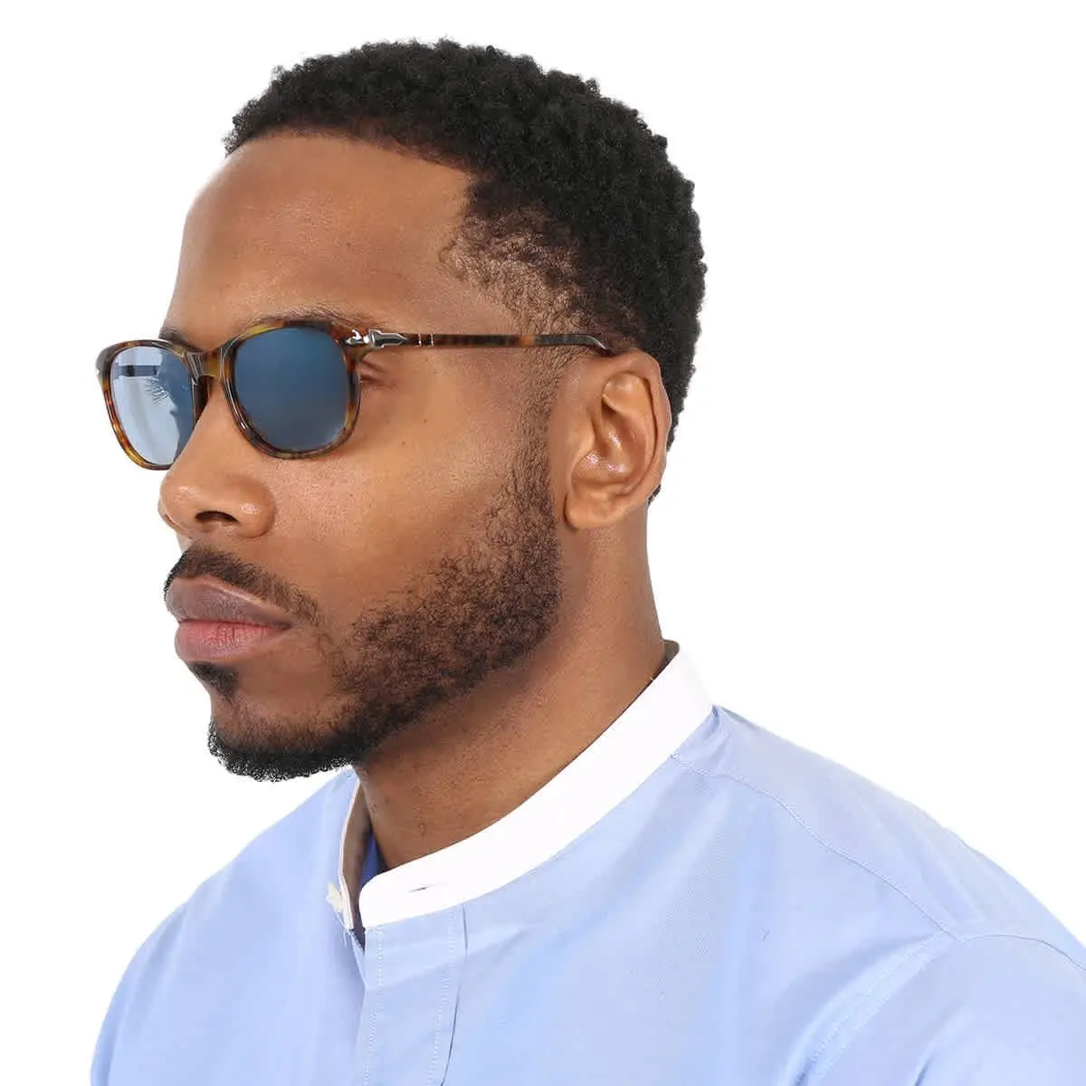 Persol Light Blue Rectangular Unisex Sunglasses PO1935S 108/56 53 PO1935S 108/56
