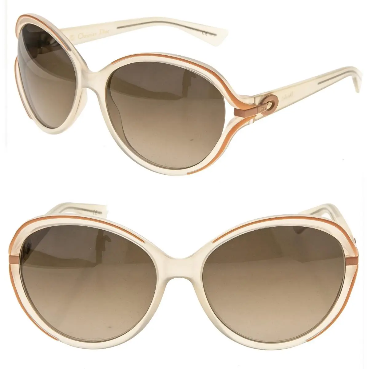 Christian Dior DIORELLE2 Oversized Beige Brown Elle Oval Sunglasses Diorelle