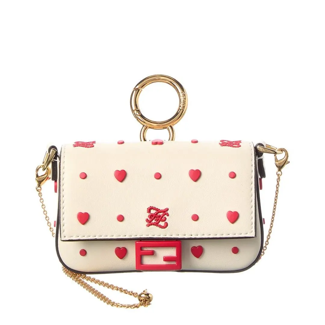 Fendi Embellished Leather Nano Valentine`s Charm Bag Pre-loved