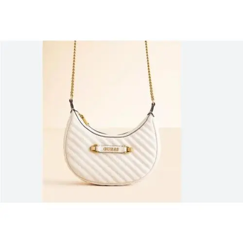Guess Sela Quilted Mini Crossbody Hobo Bag in Bone / Cream / Off-white