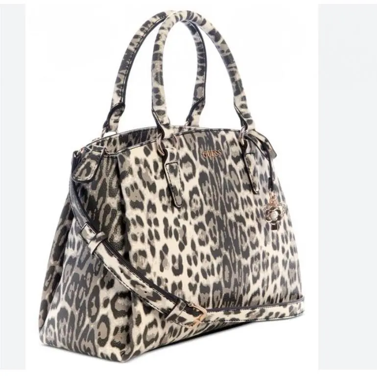 Guess Tinsley Triple Compartment Leopard Print Medium Satchel Crossbody Bag