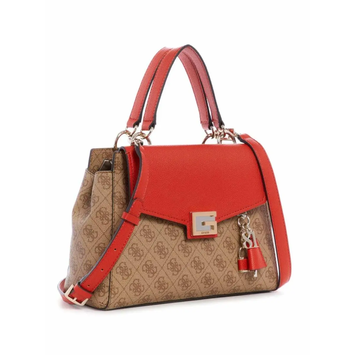 Women`s Valy Red Brown Logo Print Handbag Purse Tote Satchel Crossbody by Guess